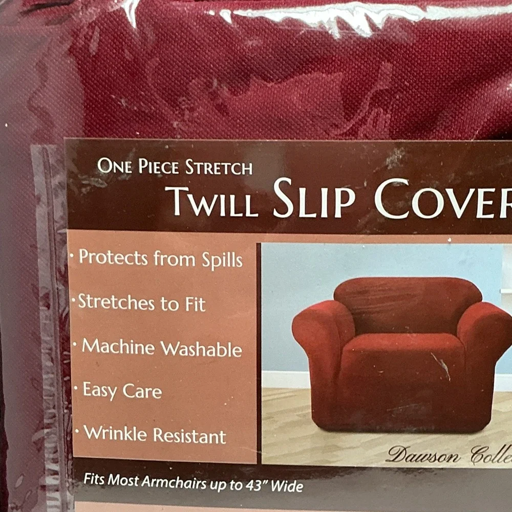 New Dawson Collection Burgundy Stretch Twill Armchair Slipcover Fits to 43